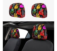 LLOTPQ Copertura per poggiatesta auto colorata con stampa di chitarra, 2 pezzi, universale, per auto, SUV, camion, furgoni, elastico, accessorio per interni