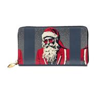 LLOTPQ Elegante portafoglio in pelle con stampa chicco di caffè, pochette lunga da donna, portafoglio con libretto degli assegni bifold con tasca portamonete, Simpatico Babbo Natale., One Size
