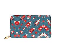 LLOTPQ Elegante portafoglio in pelle con stampa chicco di caffè, pochette lunga da donna, portafoglio con libretto degli assegni bifold con tasca portamonete, Razzi cartoni animati, One Size