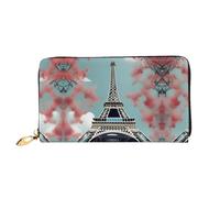 LLOTPQ Elegante portafoglio in pelle con stampa di fuochi d'artificio con cuori rossi, pochette lunga da donna, portafoglio a due ante con tasca per monete, Torre Eiffel, One Size