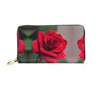 LLOTPQ Elegante portafoglio in pelle con stampa di margherite bianche - Pochette lunga da donna, portafoglio con libretto degli assegni con tasca portamonete, Fiore di rosa rossa 1, One Size