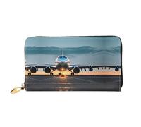 LLOTPQ Elegante portafoglio in pelle con stampa di razzo in stile cartone animato, pochette lunga da donna, portafoglio a due ante con tasca per monete, Aereo nella luce di sera, One Size