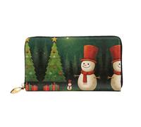 LLOTPQ Elegante portafoglio in pelle con stampa Torre Eiffel con ombrello rosso, pochette lunga da donna, portafoglio a due ante con tasca portamonete, Albero di Natale Pupazzo, One Size