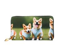 LLOTPQ Elegante portafoglio in pelle con stampa Torre Eiffel con ombrello rosso, pochette lunga da donna, portafoglio a due ante con tasca portamonete, Indossare Abbigliamento Cani Corgi, One Size