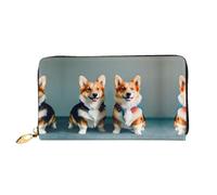 LLOTPQ Elegante portafoglio in pelle con stampa Torre Eiffel con ombrello rosso, pochette lunga da donna, portafoglio a due ante con tasca portamonete, Indossare vestiti Carino Cani Corgi, One Size