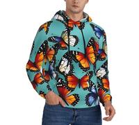 LLOTPQ Felpa con cappuccio da uomo, alla moda, a maniche lunghe, con stampa di farfalle e violoncello, per uso quotidiano, passeggiate, viaggi, Nero , M