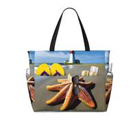 LLOTPQ Grande capacità film Clapboard e Popcorn Stampa Beach Travel Tote Bag - Pieghevole, perfetta per vacanze in famiglia e uso quotidiano, Spiaggia del faro delle stelle marine, Taglia unica