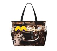 LLOTPQ Grande capacità rosa ciliegia stampa floreale spiaggia viaggio Tote Bag - pieghevole, perfetta per vacanze in famiglia e uso quotidiano, Caffè caldo con chicco di caffè, Taglia unica