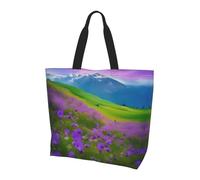 LLOTPQ Graziosa borsa a tracolla viola con stampa di farfalle, borse tote da donna, accessori per shopping e viaggi, perfetta per la vita quotidiana e altro ancora, Natura Fiori Viola Prato Montagna