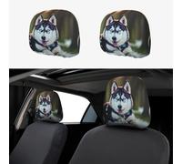 LLOTPQ Husky Dog Print Car Poggiatesta Cover 2 Pz - Misura Universale per Auto, SUV, Camion, Van, Elastico, Accessorio Interni
