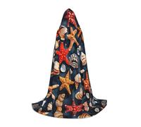 LLOTPQ M Halloween Capo con cappuccio - Unisex Starfish and Seashell Pattern Print Cosplay Robe for Christmas Víspera de Todos los Santos, Witch