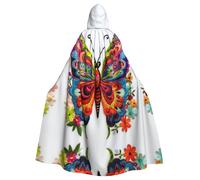 LLOTPQ Mantello con cappuccio unisex per adulti, con ricamo colorato con farfalla e stampa a farfalla, per cosplay, feste a tema mago e altro ancora