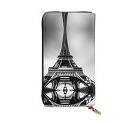 LLOTPQ Portafogli in pelle con stampa floreale retrò con girasoli primaverili - Pochette elegante e sottile, design leggero - Portafoglio lungo bifold con tasca portamonete, Torre Eiffel Parigi nera