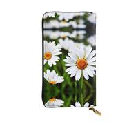 LLOTPQ Portafoglio in pelle con stampa cervello intelligenza artificiale - Pochette sottile elegante, design leggero - Portafoglio lungo bifold con tasca portamonete, Margherita Bianca Fiori, Taglia