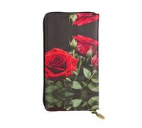 LLOTPQ Portafoglio in pelle con stampa cervello intelligenza artificiale - Pochette sottile elegante, design leggero - Portafoglio lungo bifold con tasca portamonete, Vino e Rosa Rossa, Taglia unica