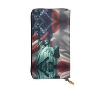 LLOTPQ Portafoglio in pelle con stampa floreale e margherite - Pochette elegante e sottile, design leggero - Portafoglio lungo bifold con tasca portamonete, Bandiera della Libertà, Taglia unica