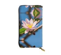 LLOTPQ Portafoglio in pelle con stampa floreale e margherite - Pochette elegante e sottile, design leggero - Portafoglio lungo bifold con tasca portamonete, Fiore di Mandorlo Rosa, Taglia unica