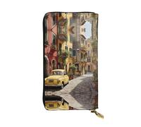 LLOTPQ Portafoglio in pelle con stampa floreale viola lavanda - Pochette elegante e sottile, design leggero - Portafoglio lungo bifold con tasca portamonete, Italiana Street2, Taglia unica