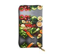 LLOTPQ Portafoglio in pelle con stampa villaggio natalizio - Pochette elegante e sottile, design leggero - Portafoglio lungo bifold con tasca portamonete, Alimenti sani., Taglia unica