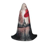 LLOTPQ S Halloween Capo con cappuccio - Torre Eiffel unisex con stampa ombrello rosso Cosplay Robe per Natale, Víspera de Todos los Santos, strega