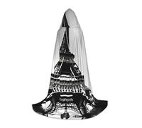 LLOTPQ S Halloween Capo con cappuccio - Unisex nero Parigi Torre Eiffel Stampa Cosplay Robe per Natale, Víspera de Todos los Santos, Witch