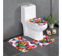 LLOTPQ Set di 3 tappeti da bagno con stampa di rose arcobaleno, tappetini a forma di U, tappeto da toeletta in flanella per bagno principale e doccia