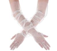 LLOUSSAK Guanti bianchi in tulle, Lunghi Signore Net Guanti Sposa Dita Pieno Guanti di Tulle per Matrimonio Cena ballo di fine anno Giochi di ruolo, bianco, 70cm/27.5inch