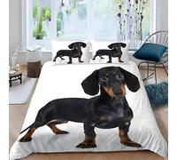 LLSZAHD Bassotto Copripiumino con 2 Federe, Realizzato in Microfibra Morbida e Leggera, Cagnolino Nero Set Letto Matrimoniale,Ideale per Bambini, Ragazzi, Coppie, Adulto (260x240 cm)