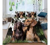 LLSZAHD Bassotto Copripiumino con 2 Federe, Realizzato in Microfibra Morbida e Leggera, Cane Marrone E Fiori Bianchi Set Letto Matrimoniale,Ideale per Bambini, Ragazzi, Coppie, Adulto (260x240 cm)