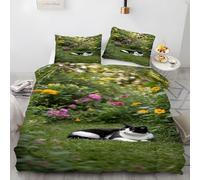 LLSZAHD Copripiumino Matrimoniale 200x250 cm Gatti Crema Biancheria da Letto 3 Pezzi Garden Set Copripiumino in Microfibra con Cerniera Traspirante Copri Piumino + 2 Federe 50x80 cm