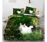 LLSZAHD Copripiumino Matrimoniale 200x250 cm Gatto Crema Biancheria da Letto 3 Pezzi Green Set Copripiumino in Microfibra con Cerniera Traspirante Copri Piumino + 2 Federe 50x80 cm