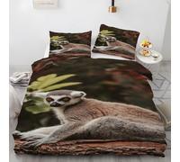 LLSZAHD Copripiumino Matrimoniale 200x250 cm Lemure Dalla Coda Ad Anelli Biancheria da Letto 3 Pezzi Animals Set Copripiumino in Microfibra con Cerniera Traspirante Copri Piumino + 2 Federe 50x80 cm