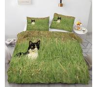LLSZAHD Copripiumino Singolo Gatto Mucca Biancheria da Letto 3 Pezzi Grassland Copripiumini in Microfibra con Cerniera Copripiumino 135x200 cm + 2 Federe 50x80 cm per Bambino Adolescenti