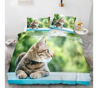 LLSZAHD Copripiumino Singolo Gatto Soriano Biancheria da Letto 3 Pezzi Animals Copripiumini in Microfibra con Cerniera Copripiumino 135x200 cm + 2 Federe 50x80 cm per Bambino Adolescenti