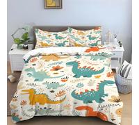 LLSZAHD Dinosauro Set Letto 3 Pezzi, Pianta Copripiumone con 2 Federe, Morbido e Leggero, Copripiumino Singolo in Microfibra con Cerniera e Lacci Angolari (140x200 cm)