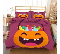 LLSZAHD Dolci di Halloween Copripiumino con 2 Federe, Realizzato in Microfibra Morbida e Leggera, Cesto di Zucca Arancione Set Letto Singolo,Ideale per Bambini, Ragazzi, Coppie, Adulto (220x200 cm)