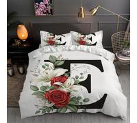 LLSZAHD Foglie di Fiori Copripiumino una Piazza e Mezza Lettera E Copripiumone in Morbida Microfibra 3D, Set Biancheria da Letto con Cerniera, 1 Copripiumino 200x200 e 2 Federe