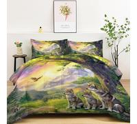 LLSZAHD Foresta Dei Lupi Piumino Due Persone 4 Stagioni 220x240 Silky Touch Super Soft, Alba Trapunta Stampato Modello, Reversibile Piumino 2 Federa 50x75 cm