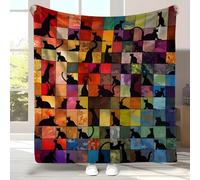 LLSZAHD Gatti Colorati Coperta, Sagome Nere, Morbido Durevole e Soffice Biancheria da Letto, Lavabile e di Facile Manutenzione Coperte di Flanella per Letto Divano Soggiorno, 100x130cm