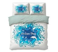 LLSZAHD Giornata mondiale degli oceani Copripiumino una Piazza e Mezza Delfino e coralli Copripiumone in Morbida Microfibra 3D, Set Biancheria da Letto con Cerniera, 1 Copripiumino 200x200 e 2 Federe
