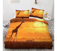 LLSZAHD Giraffa Copripiumino una Piazza e Mezza Tramonto Copripiumone in Morbida Microfibra 3D, Set Biancheria da Letto con Cerniera, 1 Copripiumino 200x200 e 2 Federe
