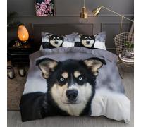 LLSZAHD Husky Copripiumino una Piazza e Mezza Cani da Slitta Copripiumone in Morbida Microfibra 3D, Set Biancheria da Letto con Cerniera, 1 Copripiumino 200x200 e 2 Federe