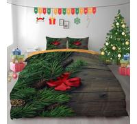 LLSZAHD Natale Copripiumino Matrimoniale 260x240 Ramo di Agrifoglio e Pigna Copripiumone in Morbida Microfibra 3D, Set Biancheria da Letto con Cerniera Incluso 1 Copripiumini e 2 Federe