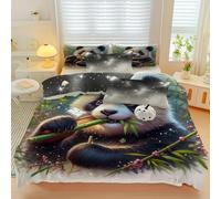 LLSZAHD Panda Set Letto 3 Pezzi, Bambù Copripiumone con 2 Federe, Morbido e Leggero, Copripiumino Singolo in Microfibra con Cerniera e Lacci Angolari (140x200 cm)