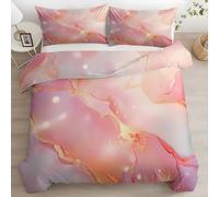 LLSZAHD Texture Effetto Marmo Rosa Copripiumino con 2 Federe, Realizzato in Microfibra Morbida e Leggera, Glitter Oro Set Letto Matrimoniale,Ideale per Bambini, Ragazzi, Coppie, Adulto (250x200 cm)