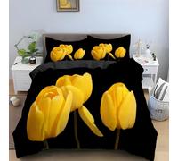 LLSZAHD Tulipano Giallo Copripiumino con 2 Federe, Realizzato in Microfibra Morbida e Leggera, Nero Set Letto Matrimoniale,per Bambini e Bambine, Coppie, Camera da Letto (260x240 cm)