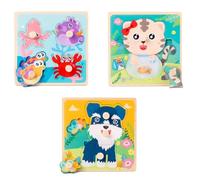 LLTCMYGS 3 Pezzi Gioco di Puzzle Montessori Animali, Puzzle in Legno per Bambini con Perline