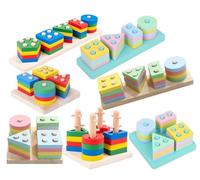 LLTCMYGS Giocattoli impilabili per Lo smistamento in Legno, Blocchi da Costruzione Geometrici per Lo smistamento Montessori (7 Pezzi)