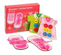 LLTCMYGS Giocattoli Montessori per vestirsi e allacciarsi i Lacci delle Scarpe, abilità di Vita Formazione sulla coordinazione Occhio-Mano,Rosa