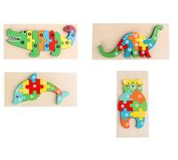 LLTCMYGS Giocattoli Puzzle per Bambini con Animali in Legno, Set di Puzzle con Animali dei Cartoni Animati Montessori (4 Pezzi)